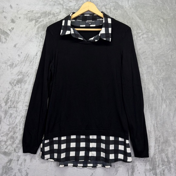 Adrianna Papell Sweaters - Adrianna Papell Womens Sweater Layered Look Gingham Plaid XL Peppy Work Career
